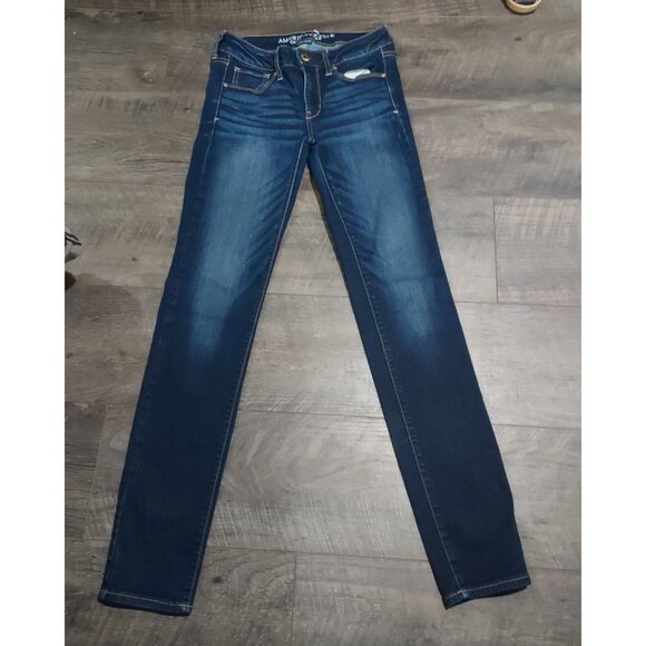American Eagle Super Stretch Skinny Women Dark Blue Jeans Size 2Long 28x30.5 - Picture 2 of 12